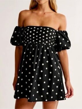 Abercrombie & Fitch Black Polka Dot Off-Shoulder Mini Dress/Skort 👗 NWT